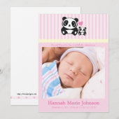 Panda Faire-part de naissance - Rose (Devant / Derrière)
