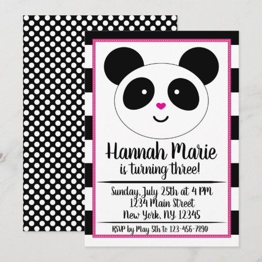 Panda fêté Anniversaire Invitation (Devant / Derrière)