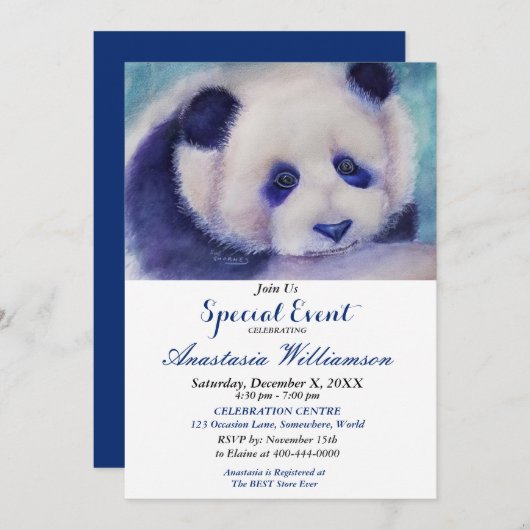 PANDA FUN PARTY EVENT INVITE KAART (Voorkant / Achterkant)