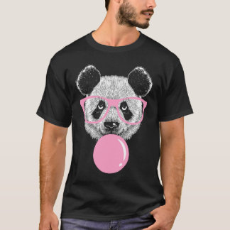 Panda gezicht eten kauwgom en maakt een bubbel T-s T-shirt
