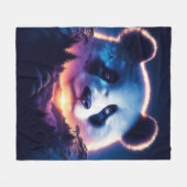 Panda Gezicht met surrealistisch bos en zonsonderg Fleece Deken (Voorkant (Horizontaal))