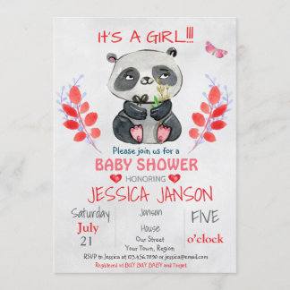 PANDA GIRL BABY SHOWER INVITATION CUTE PANDA GIRL KAART
