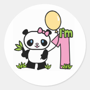 Panda Girl First Birthday Classic Round Sticker