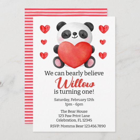 Panda Girl met Valentijn van het hart Eerste verja Kaart (Voorkant / Achterkant)