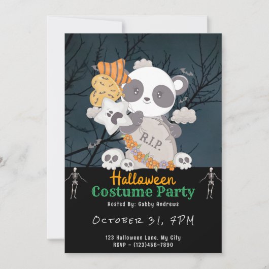 Panda Grave RIP Vleermuizen Wolken Zwart Halloween Kaart (Voorkant)