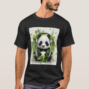 Panda Headset Hoofdtelefoon Bamboe Muziek T-shirt