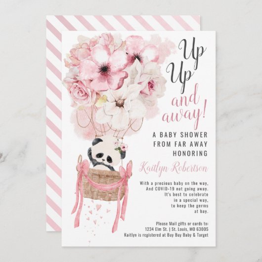 Panda Hete Luchtballon Douche per Mail Uitnodiging (Voorkant / Achterkant)