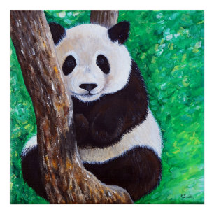 Panda in een boomschilderij perfect poster