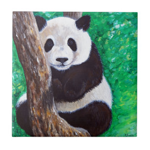 Panda in een boomschilderij tegeltje