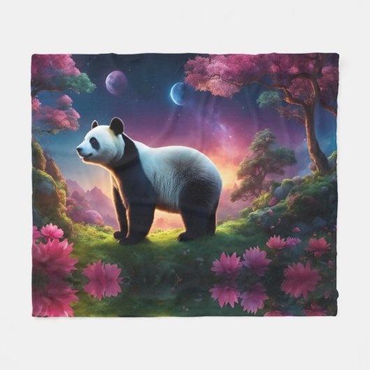 Panda in een Fantasy Garden Fleece Deken (Voorkant (Horizontaal))