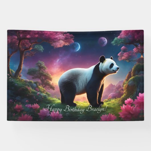 Panda in een Fantasy Garden Spandoek (Horizontaal)