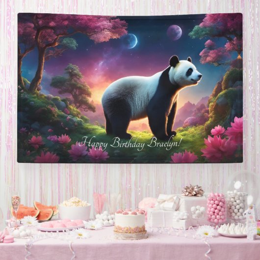 Panda in een Fantasy Garden Spandoek (Feest)