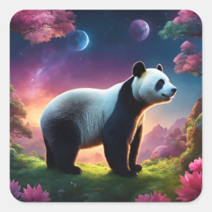 Panda in een Fantasy Garden Vierkante Sticker