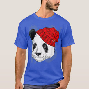 Panda in een rondgedeeld rood Pet - Funny Panda - T-shirt