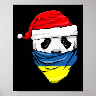 Panda in kerstmannenhoed en Oekraïense vlag Ndana Poster