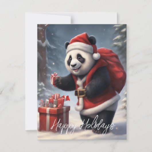 Panda in kerstmannenpak feestdagenkaart (Voorkant)
