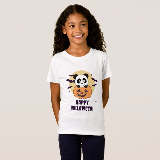 Panda in Pumpkin Sweet Pandas Happy Halloween T-shirt (Voorkant volledig)