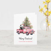 Panda in Retro Roze Vrachtwagen Kerstboom Kaart (Gele Bloem)