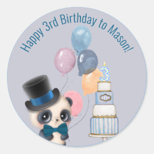 Panda in top-hoed 3e verjaardag van de baby ronde sticker