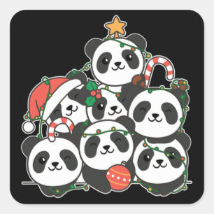Panda kerstboom Funny Animal Kerstmis Square Vierkante Sticker