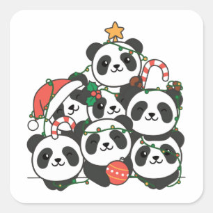 Panda kerstboom Funny Animal Kerstmis Vierkante Sticker