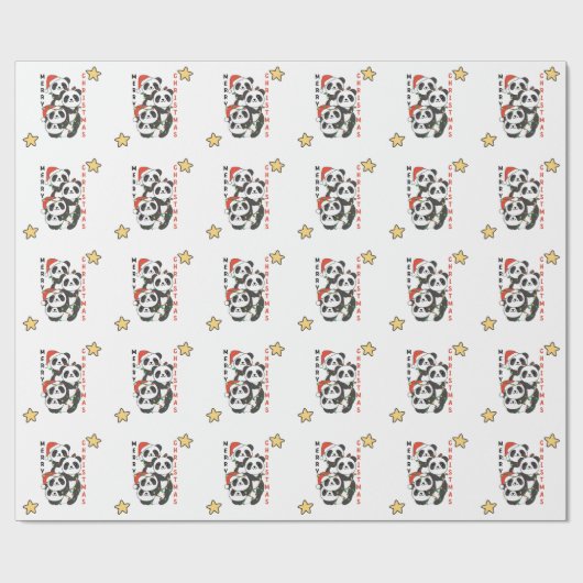Panda kerstboomdieren Pandas Cadeaupapier (Vlak)