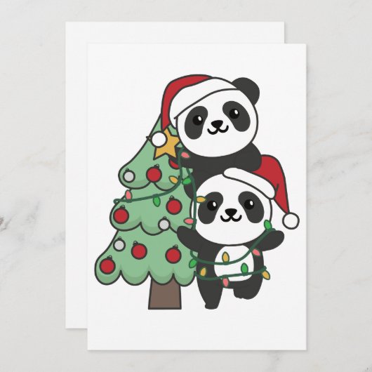 Panda kerstboomdieren Pandas Feestdagenkaart (Voorkant / Achterkant)