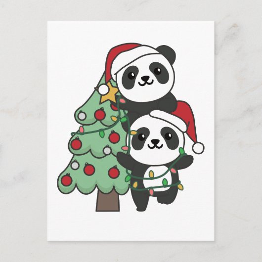 Panda kerstboomdieren Pandas Feestdagenkaart (Voorkant)