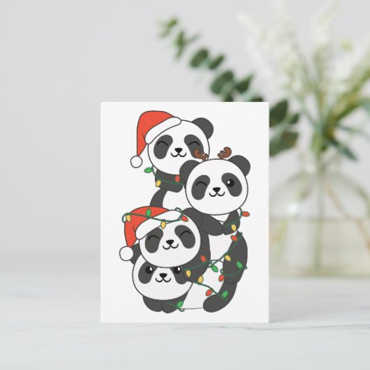 Panda kerstboomdieren Pandas Holi Feestdagenkaart (Staand voorkant)