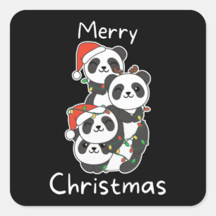 Panda kerstboomdieren Pandas Squa Vierkante Sticker