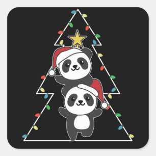 Panda kerstboomdieren Pandas Vierkante Sticker