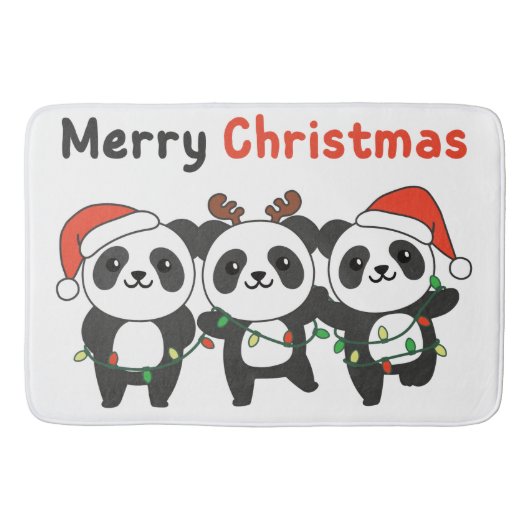 Panda Kerstdieren Pandas Merry Kerstmis Badmat (Voorkant)