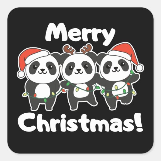 Panda Kerstdieren Pandas Merry Kerstmis Vierkante Sticker (Voorkant)