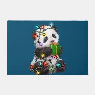 Panda-kerstlampjes met kerstlampjes voor voetgange deurmat