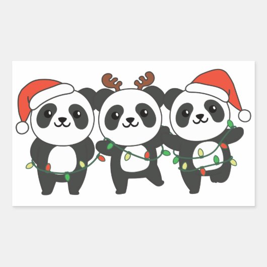 Panda Kerstmis Dieren Cute Pandas Squa Rechthoekige Sticker (Voorkant)