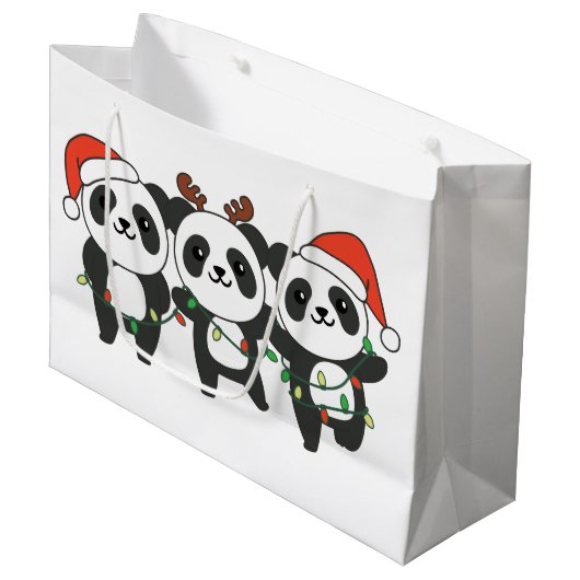 Panda Kerstmis Dieren Pandas Larg Groot Cadeauzakje (Voorkant Gekanteld)