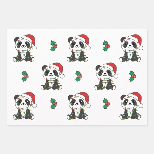 Panda Kerstmis Winter Dieren Vakantie Panda's Inpakpapier Vel (Voorkant 2)