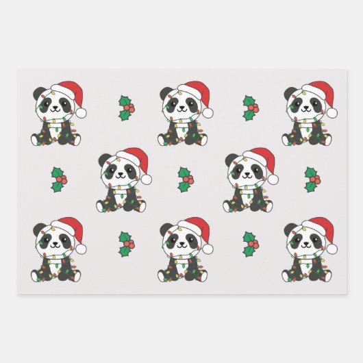Panda Kerstmis Winter Dieren Vakantie Panda's Inpakpapier Vel (Voorkant)