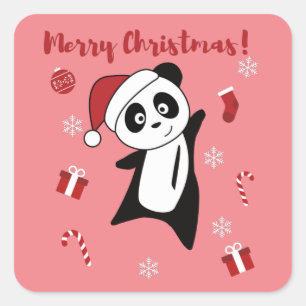 Panda Kerstsneeuwwinterdieren Pandas Square Vierkante Sticker