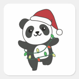Panda Kerstwinterdieren Pandas Square Stick Vierkante Sticker