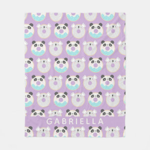 Panda Koala Kawaii Donut Pattern Persoonlijke naam Fleece Deken