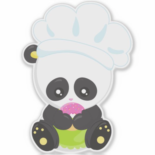 Panda koken, Panda bakken, Panda met Donut Sticker (Voorkant)