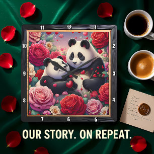 Panda Koppel Rozentuin Vierkante Klok