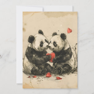 Panda Koppel Valentijnsdag Feestdagenkaart