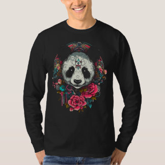 Panda Mandala Bloemen Dier Roos Motief Panda T-shirt