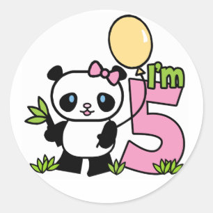 Panda meisje 5e verjaardag ronde sticker