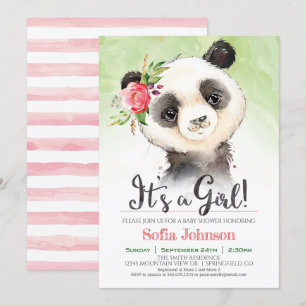 Panda Meisje Baby shower Uitnodiging