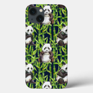 Panda met Bamboe Waterverf Patroon iPhone 13 Hoesje
