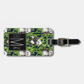 Panda met Bamboe Waterverf Patroon | Monogram Bagagelabel (Voorkant horizontaal)