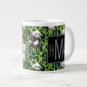 Panda met Bamboe Waterverf Patroon   Monogram Jumbo Beker